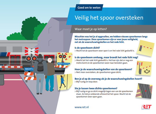 RET: aandacht voor veilig oversteken bij nieuwe spoorbomen